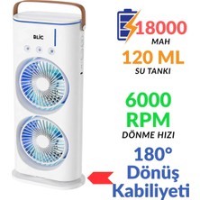 Blic Taşınabilir Çift Fanlı Hava Soğutucu Vantilatör - 1800MAH Bataryalı, Buz Hazneli Soğuk Buharlı Masa Fanı (6000 Rpm)