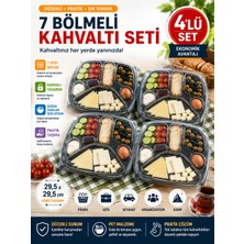 Open City 4'lü Set Tabldot 7 Bölmeli Kapaklı Kahvaltı Seti Pet Piknik Ofis Brunch Servis Kabı 29,5cm Xl