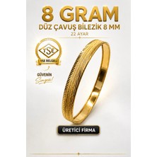 Aks Gold 22 Ayar TSE Belgeli (8 GRAM) Düz Çavuş Ajda Bilezik 8 mm Gold Altın İşçiliksiz Düğün