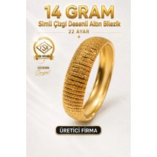 Aks Gold 22 Ayar TSE Belgeli (14 GRAM) Simli Çizgi Desenli Altın Bilezik 15 mm Gold Bilezik İşçiliksiz Nişan