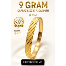 Aks Gold 22 Ayar TSE Belgeli (9 GRAM) Çapraz Çizgili Ajda 10 mm Ajda Altın Bilezik İşçiliksiz