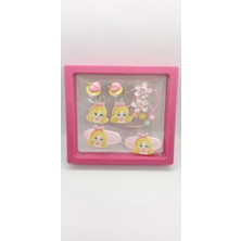 Çocuk Desen Pembe Küpeli Toka Seti