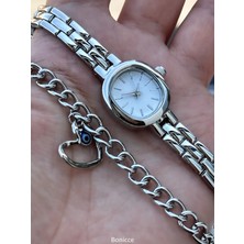 Bonicce Retro Model, Minimal Kasa,gümüş Bileklik ve Kadın Kol Saati