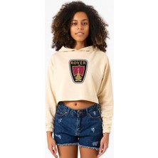 Tshirthane Vikings Rover Amblem Bej Kadın Crop Kapşonlu