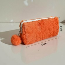 Elegance Peluş Ponponlu Turuncu Kalem Çantası