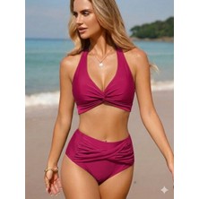 Deep Beach Triangle Twist toparlayıcı yüksek bel Bikini Takım