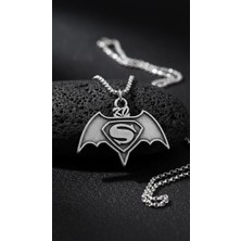 Alooya Batman Süperman Gümüş Kaplama Örme Zincir Kolye