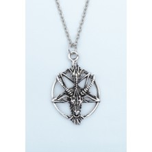 Alooya Pentagram Yıldızı Keçi Kafası Gümüş Kaplama Düz Zincir Kolye