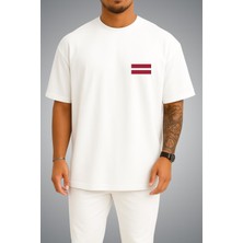 Bahriyeli Collection Oversize Letonya Bayrağı Cep Baskılı Unisex T-Shirt