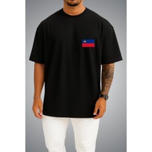 Bahriyeli Collection Oversize Lihtenştayn Bayrağı Cep Baskılı Unisex T-Shirt