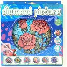 NT Boncuklu Taşlı Yuvarlak Pano Tüm Yaşlar Için Mozaik Elmas Goblen Diamond 20 x 20 cm Gül Desenli
