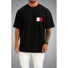 Bahriyeli Collection Oversize Malta Bayrağı Cep Baskılı Unisex T-Shirt