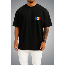 Bahriyeli Collection Oversize Moldova Bayrağı Cep Baskılı Unisex T-Shirt