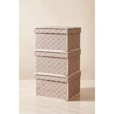Vaybe 3'lü Set Mini Çok Amaçlı Saklama Kutusu Krem Zincir Desenli Oyuncak ve Kıyafet Düzenleyici Hurç 30X40X25 cm