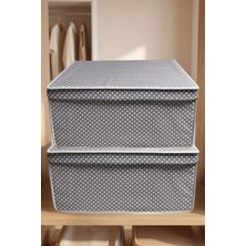 Vaybe 2'li Set Mega Çok Amaçlı Saklama Kutusu Gri Puantiyeli Oyuncak ve Kıyafet Düzenleyici Hurç 40X60X30 cm