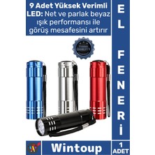 Wintoup #elfeneri Alüminyum Güçlü Beyaz Işık Kamp Balıkçı Avcı Kompakt Taşınabilir 9 Ledli Pilli El Feneri