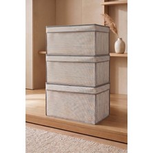 Vaybe 3'lü Set Mini Çok Amaçlı Saklama Kutusu Gri Çizgili Oyuncak ve Kıyafet Düzenleyici Hurç 30X40X25 cm