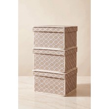 Vaybe 3'lü Set Mini Çok Amaçlı Saklama Kutusu Krem Zincir Desenli Oyuncak ve Kıyafet Düzenleyici Hurç 30X40X25 cm