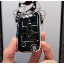 Keyron Volkswagen Polo T-Roc T-Cross Golf Passat Taigo Tiguan Uyumlu Anahtar Kılıfı Anahtarlı Model Yeni Kasa Siyah/gümüş