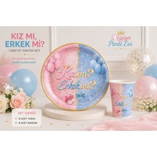 Dizayn Parti Evi Kız Mı Erkek Mi? Cinsiyet Partisi Seti 8 Kişilik Karton Tabak ve Bardak Seti Baby Shower Gender Reveal Konsepti