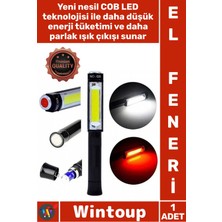 Wintoup #elfeneri Güçlü Pratik Taşınabilir Oto Pilli Mıknatıslı Cob LED Çalışma Tamir Kırmızı Işık El Feneri