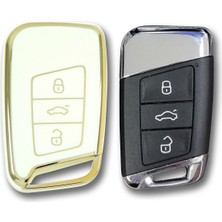 Keyron Volkswagen Passat B8,skoda Oktavia Vb.nano  Silikon Kumanda Kılıfı Beyaz Sarı Anahtarsız Model
