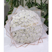 Umay Flowers 99 Beyaz Gül Isteme Nişan Çiçeği Deluxe Buket