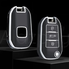 Keyron Peugeot 208 301 307 308 508 2008 3008 Partner Van  Anahtar Kılıfı (Siyah Gümüş)