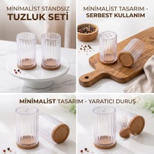 BURADABULDUN Ahşap Kapaklı 2'li Tuzluk Seti - Şeffaf Plastik Baharatlık Karabiberlik