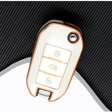 Keyron Peugeot 301 307 308 208 508 2008 3008 Partner  Anahtar Koruma Kılıfı Beyaz / Gold