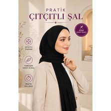 Loggia Hazır Pratik Penye Çıtçıtlı Şal - Geçmeli Geçme Tesettür Kadın Shawl Siyah