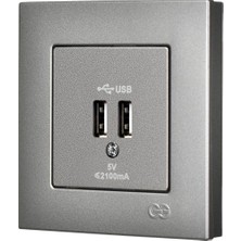 Esranın Dünyası Füme 2 USB Çıkışlı Şarj Prizi 5V 2.1A Adaptörsüz