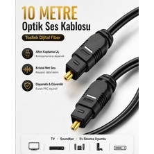 Derwell 10 Metre Optik Ses Kablosu Toslink Dijital Fiber Ev Sinema Soundbar Uyumlu Siyah Altın Kaplama Uçlu Kristal Netliğinde Parazitsiz Sinyal Iletimi Çevresel Surround Akustik Ses Sistemi Bağlantı Kablosu