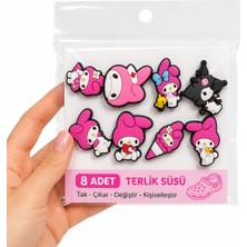 Herşey Nota My Melody & Kuromi Temalı Pvc Terlik Süsü Seti 8 Adet – Kawaii Karakter Terlik Aksesuarı