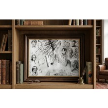 Clovendi Ünlü Kadın Yazarların Kömür Kalem Portreleri - Virginia Woolf, Jane Austen, Mary Shelley, Bronte Posterler
