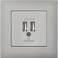 Esranın Dünyası 2 USB Çıkışlı Şarj Prizi 5V 2.1A Gümüş