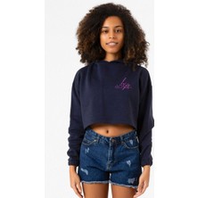 Tshirthane Blackpink Lisa Signature Lacivert Kadın Crop Kapşonlu
