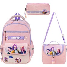 Baginn Kız Çocuk 3'lü Ilkokul Çantası Beslenme Çantası Kalem Kutusu Ortopedik 40*30 cm Ilk Okul Çantası