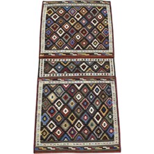 Kilim Antik El Dokuma Çift Gözlü Balıkesir Yörük Yün Kilim Heybe 1597 - Antika - Çok Renkli