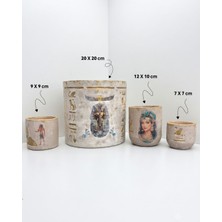 Çiçeva Antik Mısır Konseptli El Yapım Drenajlı Saksı Serisi - 4 Parça Saksı - Retro Saksılar