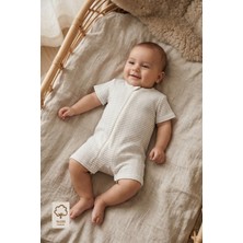 Minory Baby - Fermuarlı Çizgili Kısa Kollu Yazlık Bebek Tulum