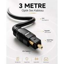 Derwell 3 Metre Optik Ses Kablosu Toslink Dijital Fiber Ev Sinema Soundbar Uyumlu Siyah Altın Kaplama Uçlu Kristal Netliğinde Parazitsiz Sinyal Iletimi Çevresel Surround Akustik Ses Sistemi Bağlantı Kablosu