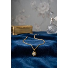 Rafiel Gold Kalp Kolye - Taşlı Kalp Kolye Ucu - Kadın Zarif Kolye