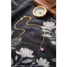 Rafiel Gold Pembe Taşlı Yıldız Kolye - Minimalist Zincir Kadın Takı