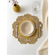Ergüven Home Hardal Sarısı Süet Kumaş Yuvarlak Amerikan Servis Takımı Supla 6'Lı 35 x 35 cm