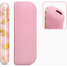 Reks Iqos Illuma/illuma I Için Uyumlu Kılıf Pudra Pembe Işıltısı ve Şık Parlak Gold Desenli Yan Kapak