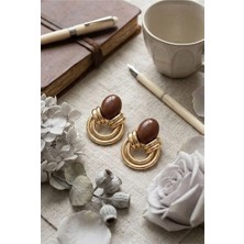Rafiel Vintage Tarz Kahverengi Taşlı Halka Küpe - Gold Retro Küpe