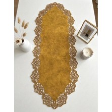 Ergüven Home Hardal Sarısı Süet Kumaş Runner Sehpa Boyu 40X100 Cm
