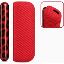 Reks Iqos Illuma/illuma I Için Uyumlu Kılıf Kırmızı Işıltısı ve Şık Leopar Parlak Yan Kapak