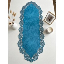 Ergüven Home Mavi Süet Kumaş Runner Masa Boyu 40X100 Cm